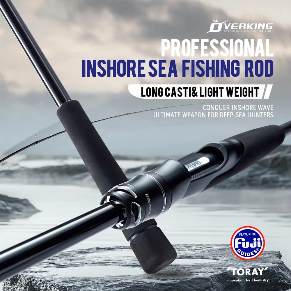 Canne CYLIUS Overking Longcast Carbone 40T pour pêche côtière et en mer avec anneaux Fuji