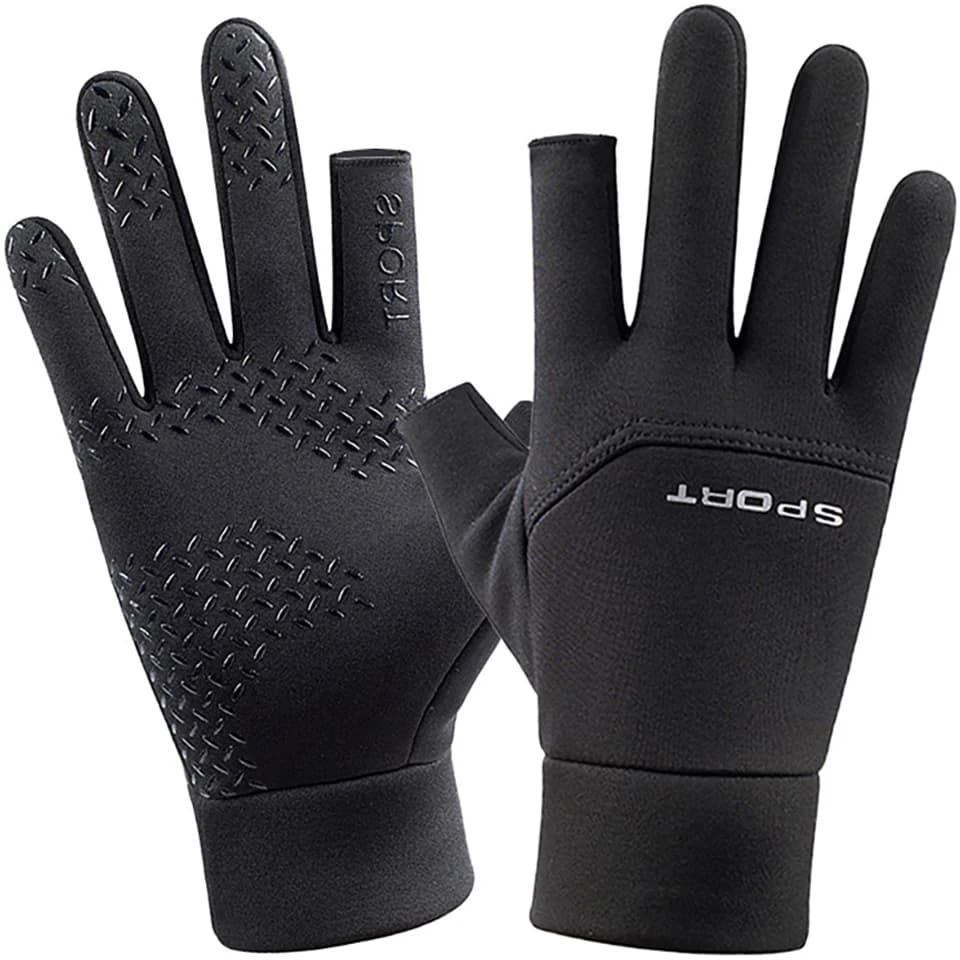 Gants pêche hiver homme femme - Gants chauffants anti-glisse écran tactile deux doigts découpés