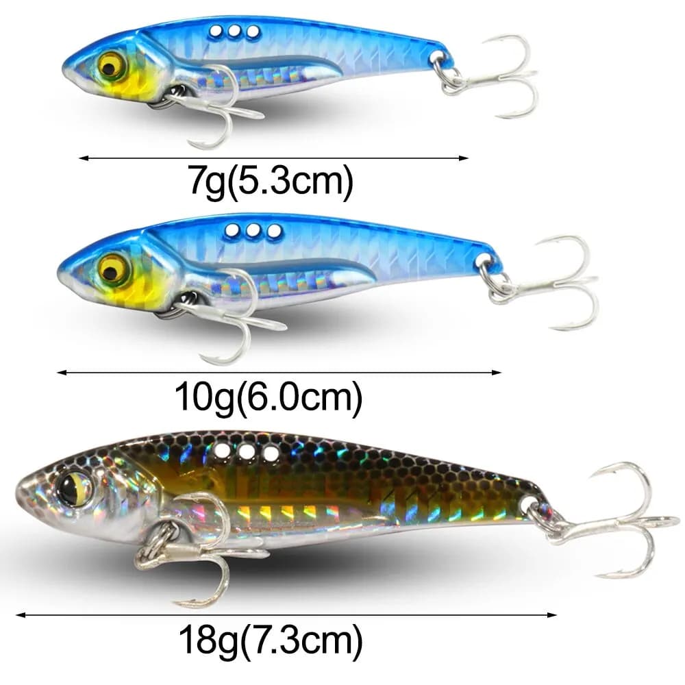 Leurre de pêche VIB métal 7g 10g 18g, leurre dur cuiller vibrante avec hameçon triple pour