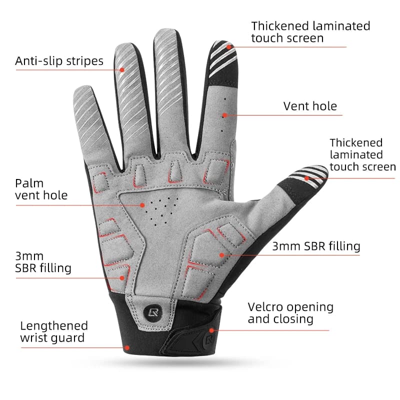 Gants vélo ROCKBROS épais SBR anti-chocs thermiques longs hiver automne pêche sport cyclisme