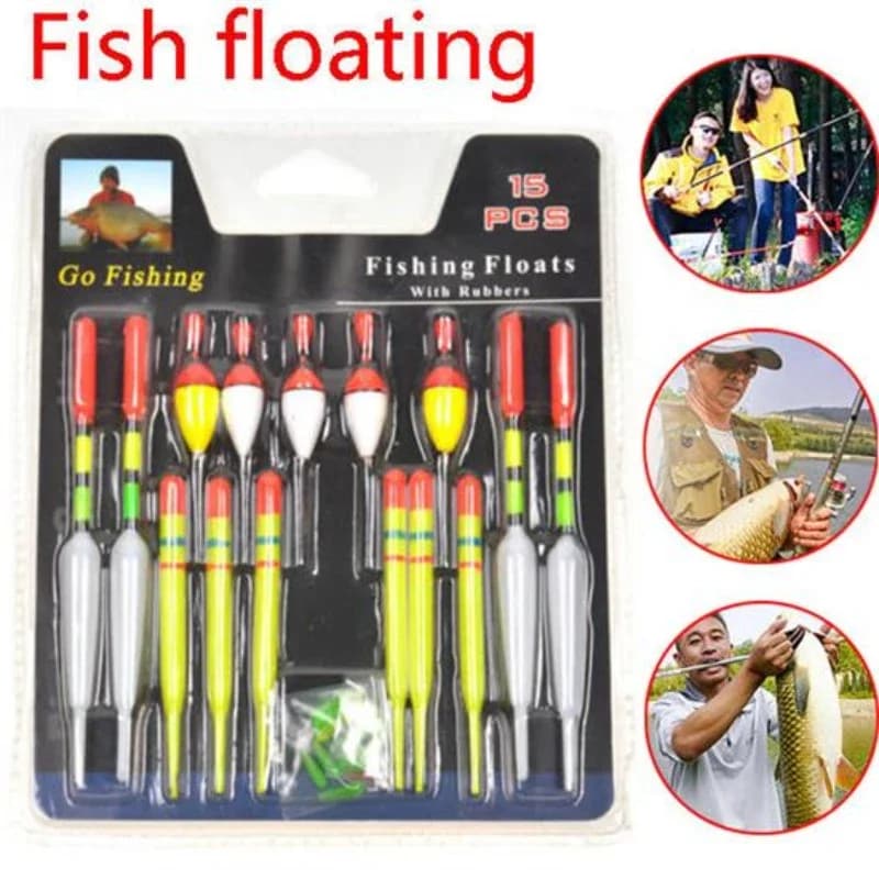 Set de 15 flotteurs de pêche portables avec tailles multiples pour différentes techniques de pêche