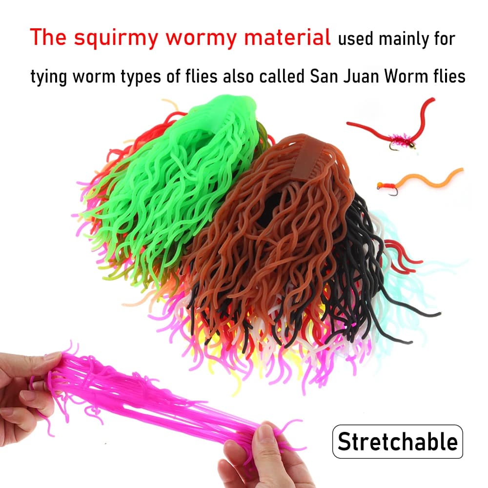60 brins vers souples Squirmy Wormy pour montage mouches truite - Matériel pêche à la mouche San Juan