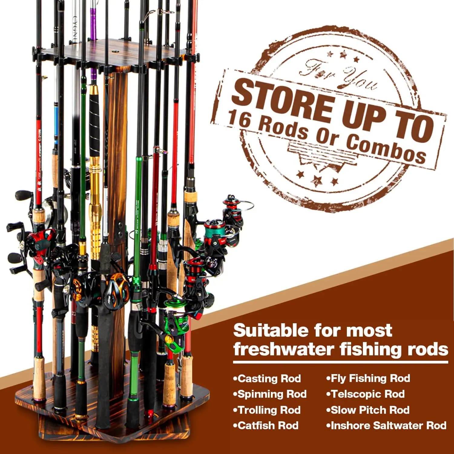 Support de cannes à pêche rotatif 360° pour garage - Rack sol pour 16 cannes - Organisation pêche