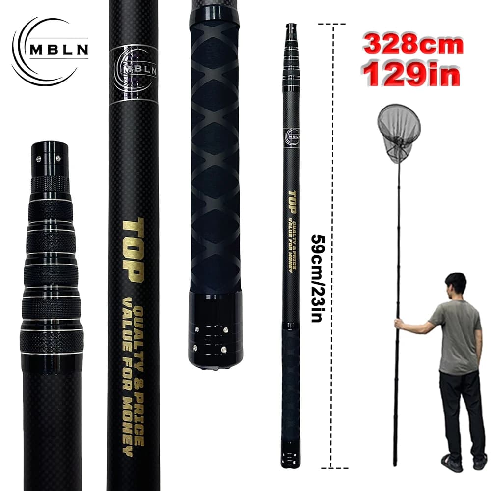 Filet de pêche portable MBLN ultra-léger 414g, manche carbone 328cm et tête aluminium pour atterrissage