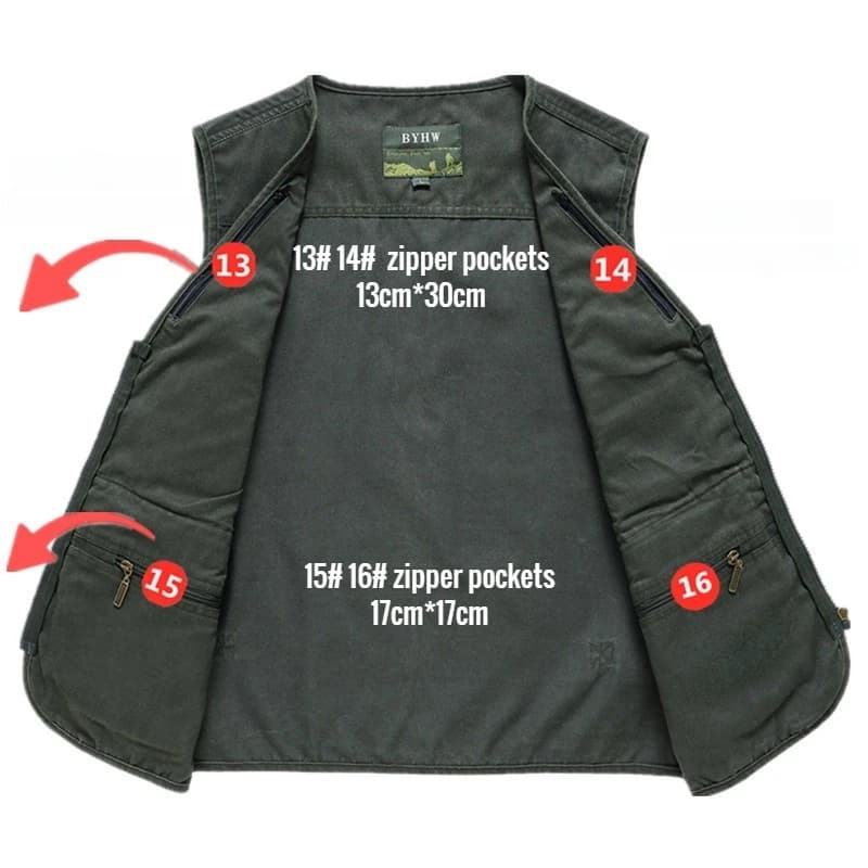 Veste homme multi-poches sans manches grande taille 10XL pêche travail extérieur printemps