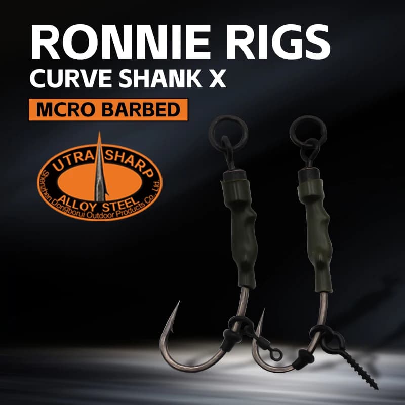 Montage carp fishing Ronnie Rigs prêt à pêcher avec hameçon courbe PTFE et micro ring pour carpe