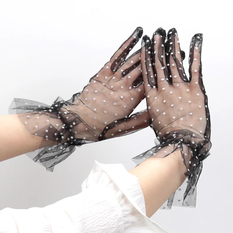 Gants de pêche femme dentelle transparente points mesh blancs pour événements pêche et soirées nautiques