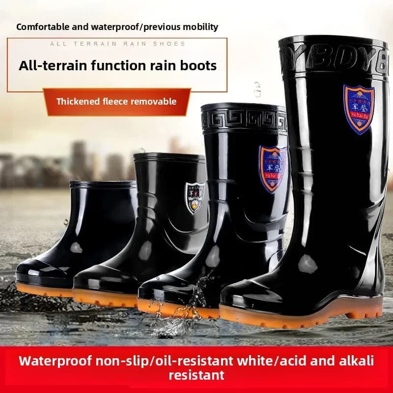 Bottes de pluie mi-mollet unisexe à enfiler - Chaussures travail antidérapantes PVC semelle tendon