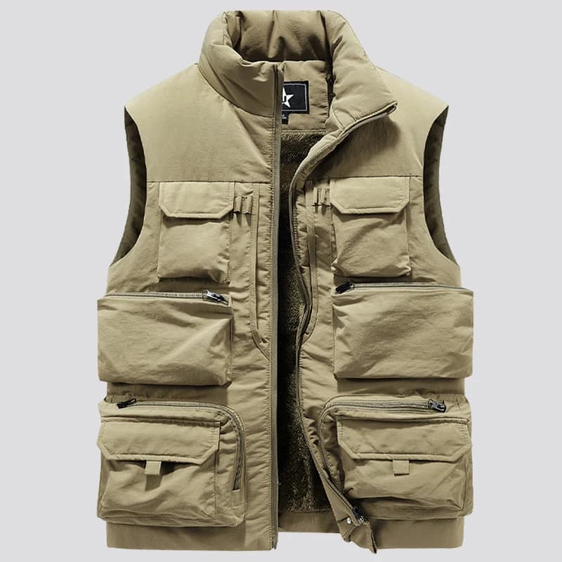 Veste multi-poches grande taille 6XL pour hommes - Gilet d'hiver chaud sans manches polaire mode