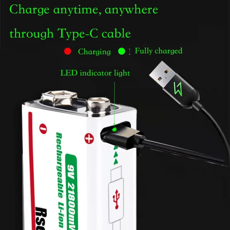 Batterie lithium-ion rechargeable 9V 21800mWh - Haute capacité pour guitare et détecteur de fumée