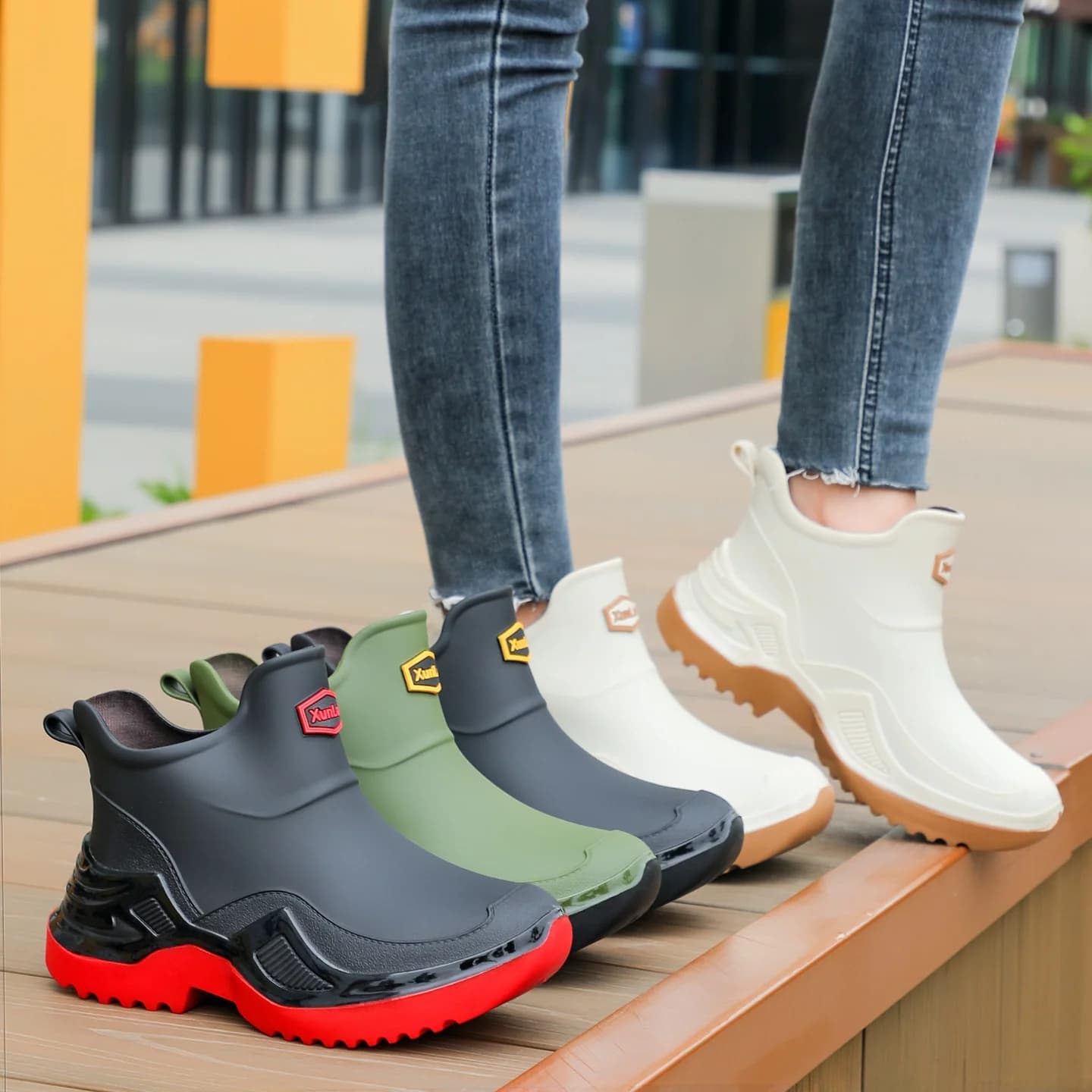 Bottes de pluie imperméables style britannique unisexes pour marche et pêche en eau peu profonde