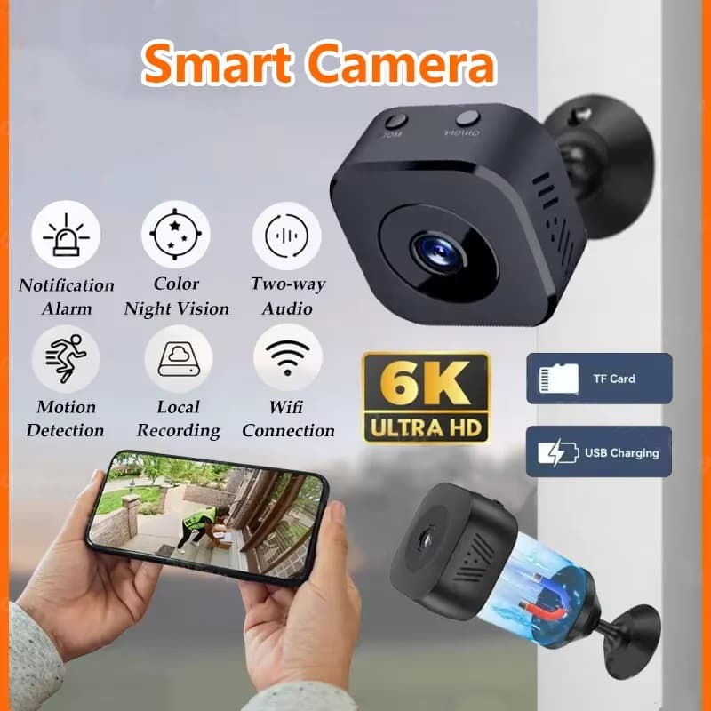 Caméra de sécurité mini WiFi 4K vision nocturne détection mouvement audio bidirectionnel pour surveillance