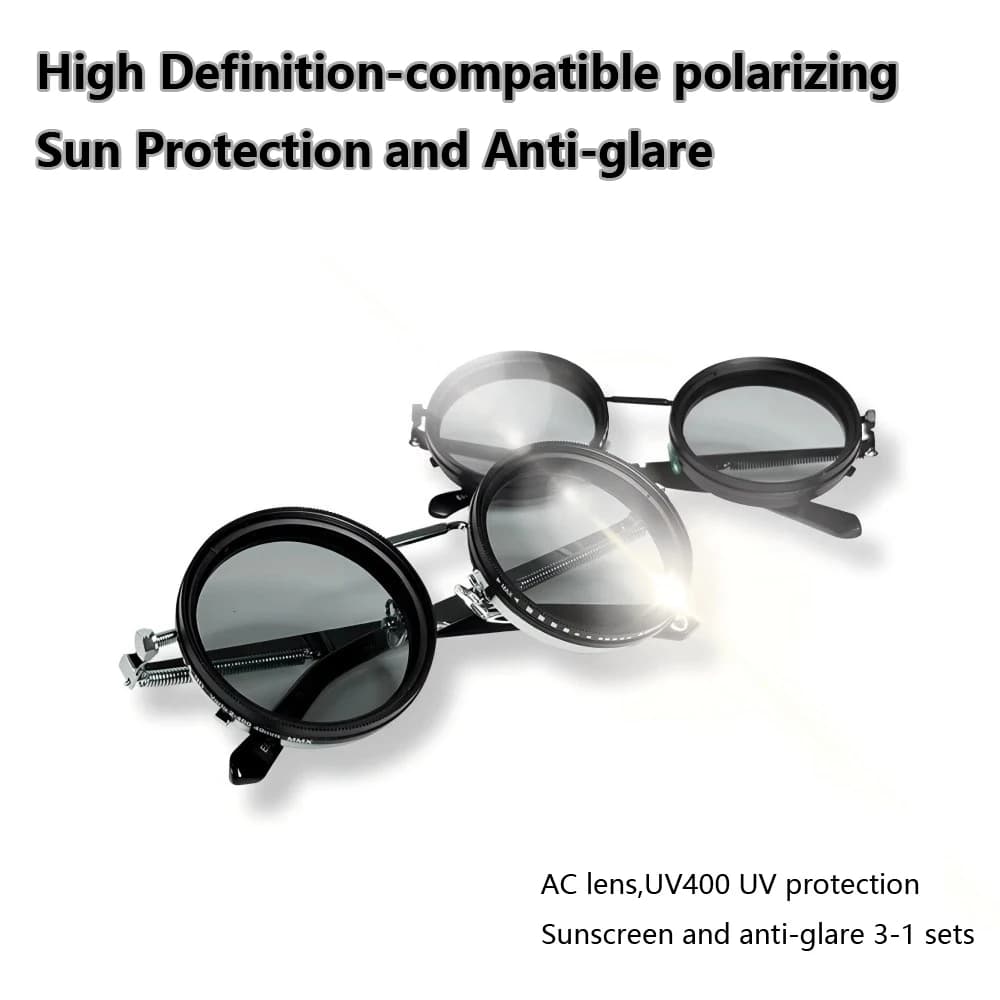 Lunettes de soleil rondes polarisées ND9 pêche réglables - Teinte variable outdoor punk rétro