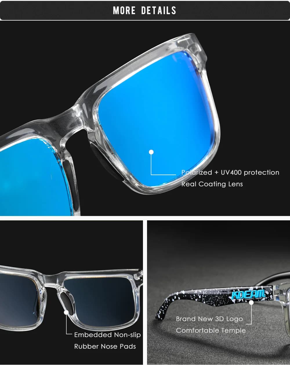 Lunettes de soleil polarisées Kdeam 2025 pour pêche - Verres miroir rouges unisexes tendance