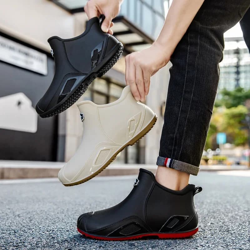 Bottes pluie homme courtes tube légères anti-dérapantes cuisine caoutchouc pêche résistantes
