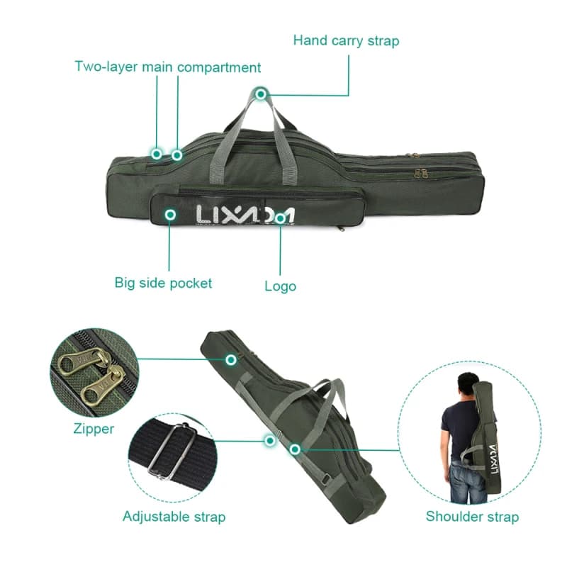 Sac de transport pliable pour canne à pêche et matériel - Organisateur de voyage avec porte-canne intégré