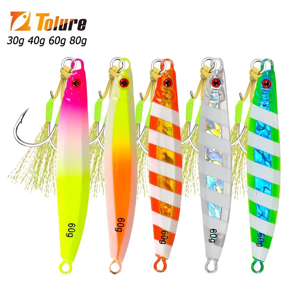 Jig TOLU 30-80g coulant rapide - Leurre de jigging lumineux pour pêche en mer et trolling