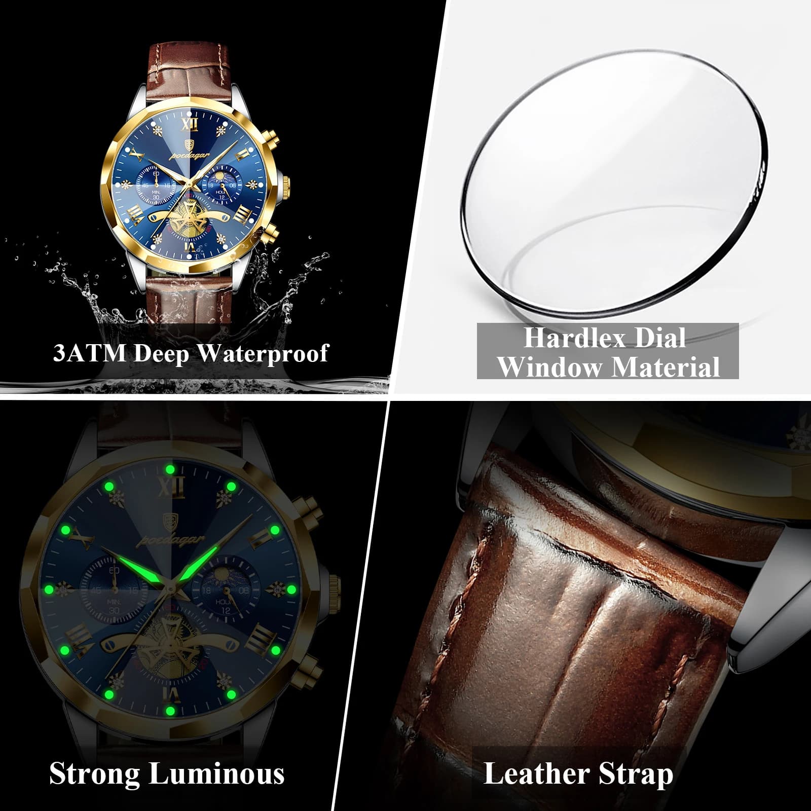 Montre Homme Militaire Luxe Quartz Étanche Luminieuse Chronographe Cuir Sport Élégante