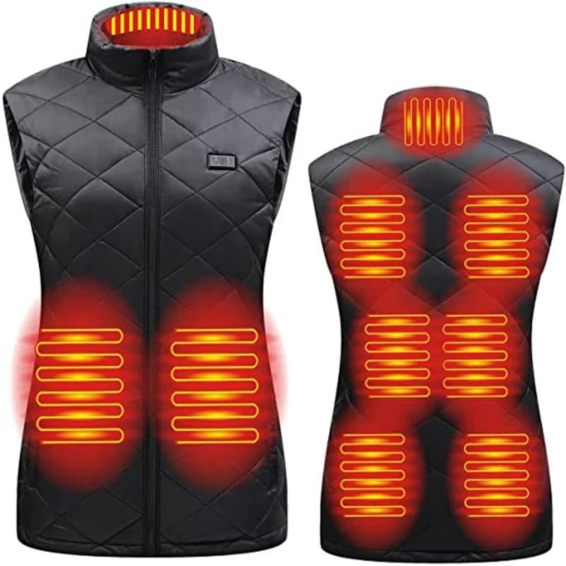 Veste chauffante électrique USB femme 9 zones double interrupteur - Automne hiver coton thermique