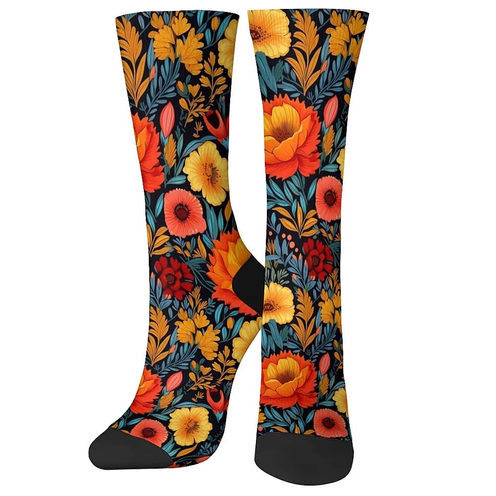 Chaussettes homme fun originales crew fleurs rétro confort respirant sport extérieur cadeau tendance