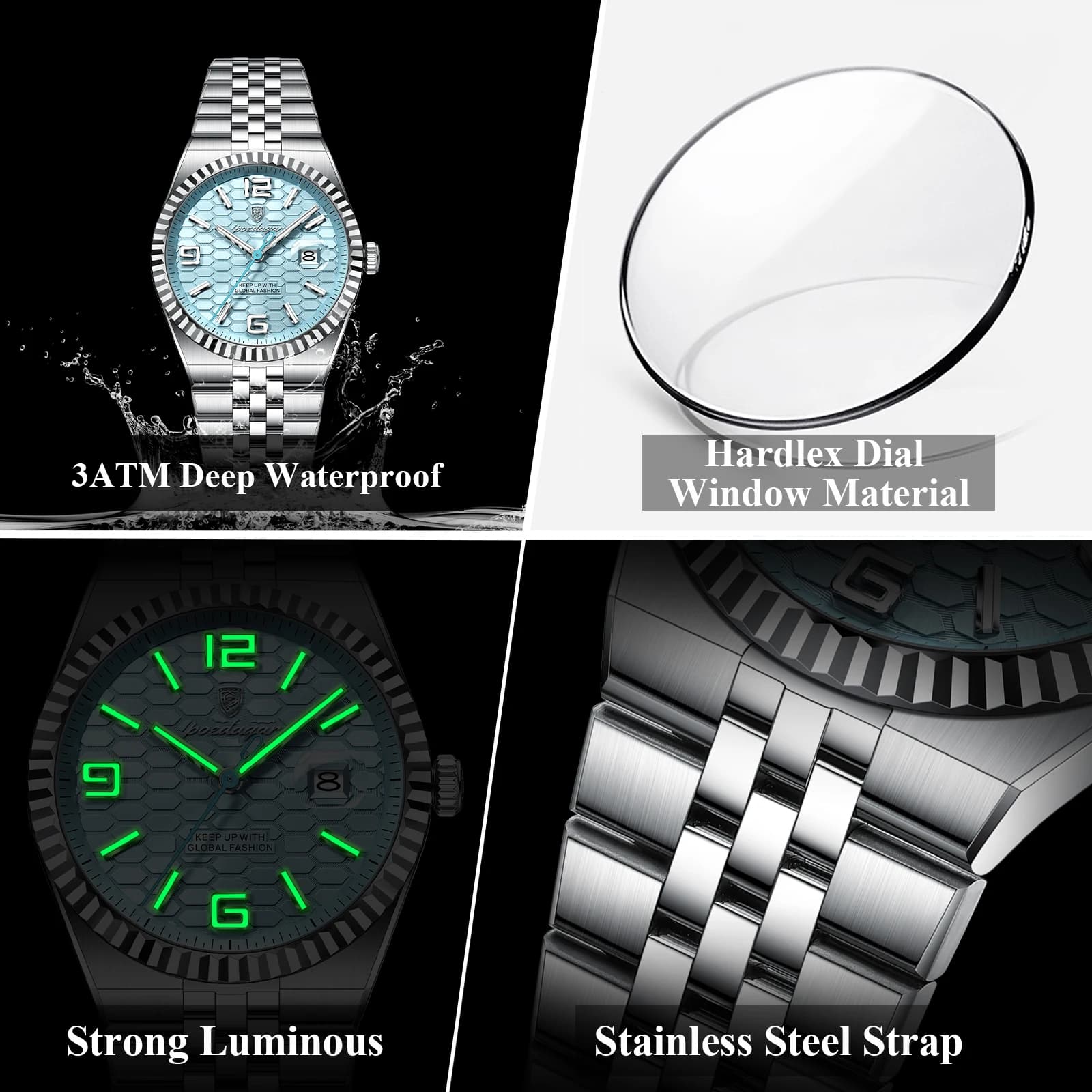 Montre homme luxe POEDAGAR étanche lumineuse avec date boîtier acier inoxydable quartz cadeau élégant