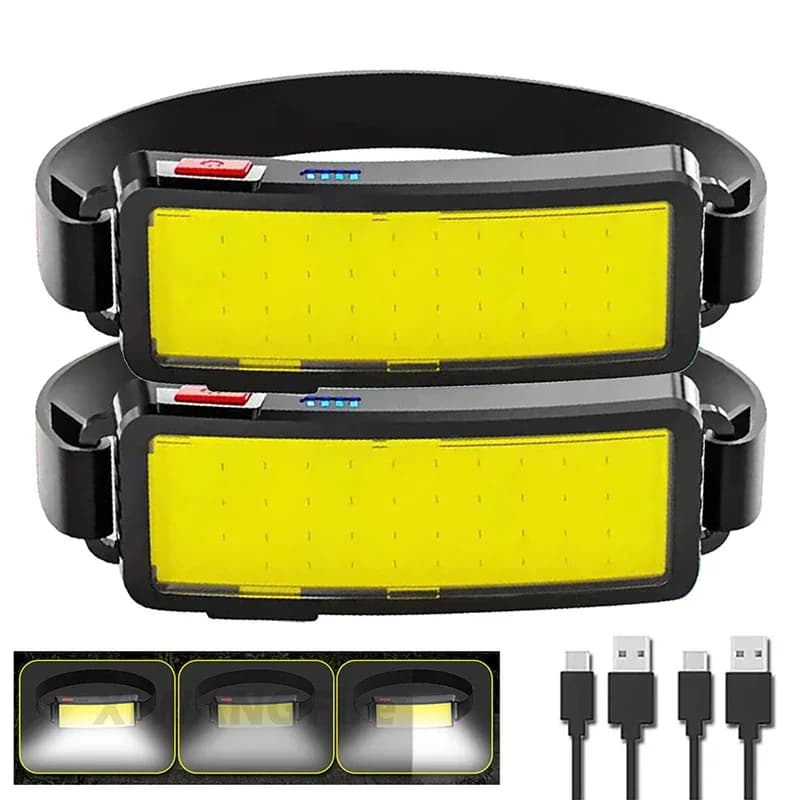 Lampe frontale COB LED ultra puissante Type-C - Recharge rapide étanche pour pêche sportive camping