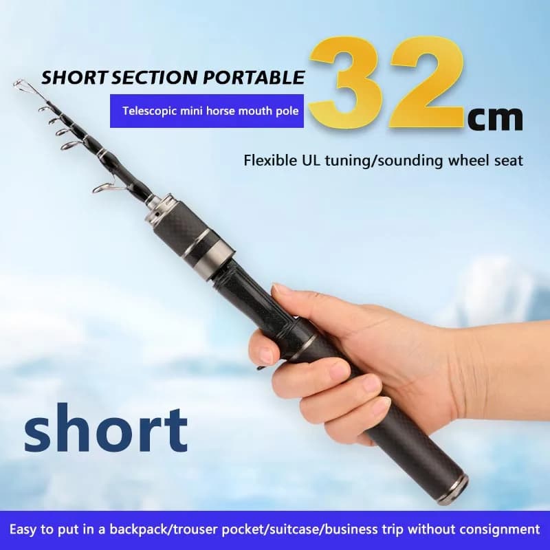 Canne télescopique portable 1.5-1.8m carbone ultra courte - Accessoire pêche pratique extérieur - 32cm fermée