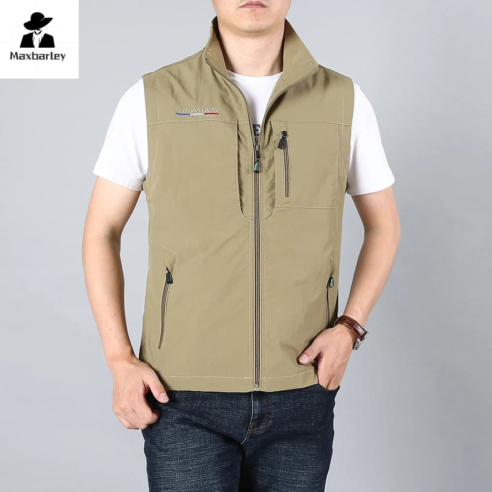 Veste de pêche sans manches homme 2024, à col montant et poches, pour randonnée et travail en extérieur