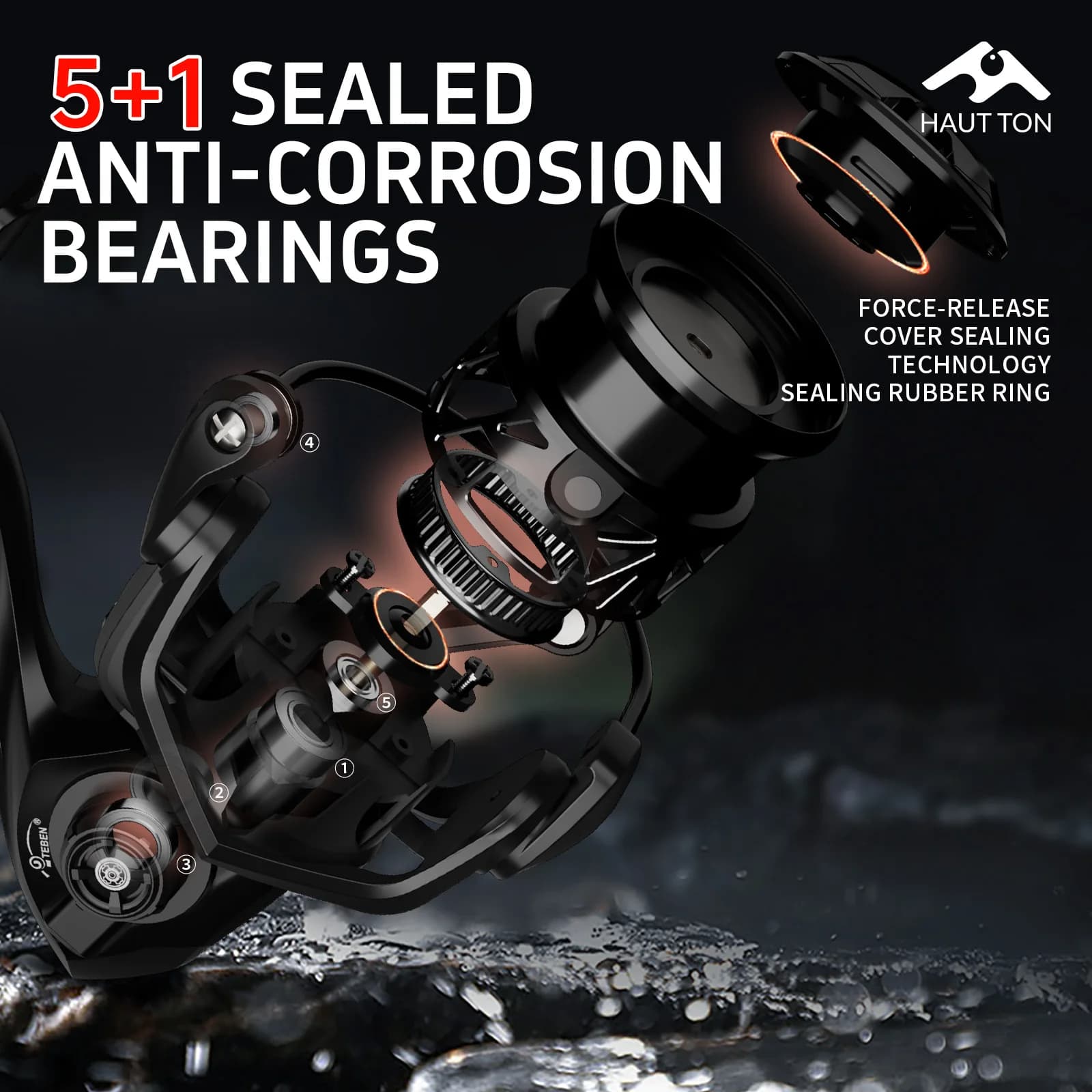 Moulinet spinning ultra-léger HAUT TON carbone 115g - 5+1 roulements pour pêche précise et sensible