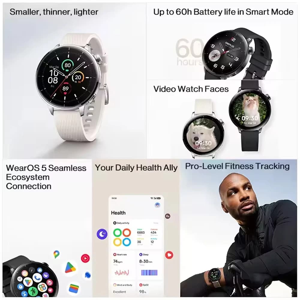 OnePlus Watch 3 Version Globale - Écran AMOLED 1.37", Snapdragon W5, Autonomie 60h Montre Connectée Haut de Gamme