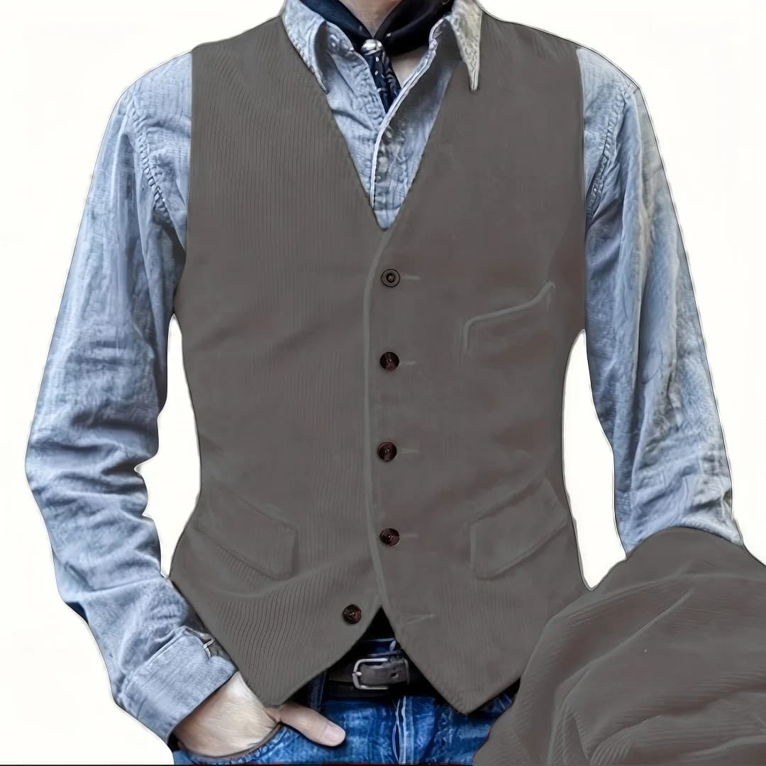 Gilet de pêche en velours côtelé élégant - Veste sans manches V-neck pour printemps et automne