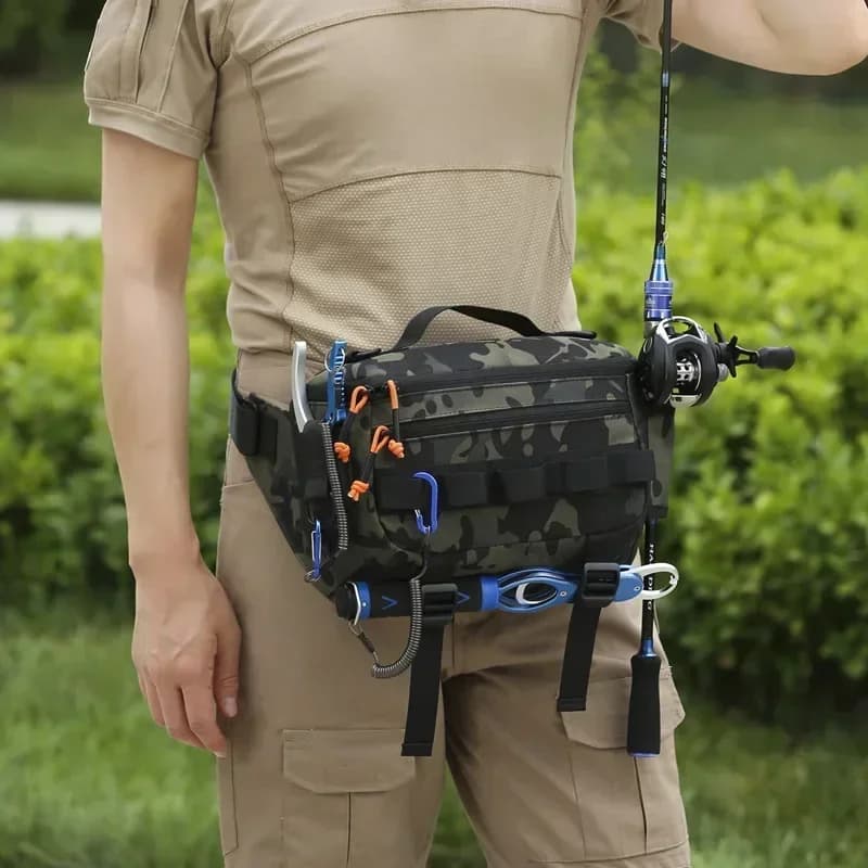 Sac banane pêche tactique étanche avec poches MOLLE pour leurres et accessoires de pêche sportive