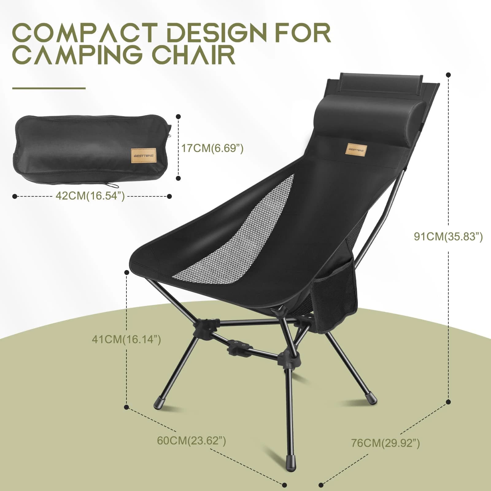 Chaise camping WESTTUNE avec appui-tête pliable - Siège léger pêche randonnée plage portable