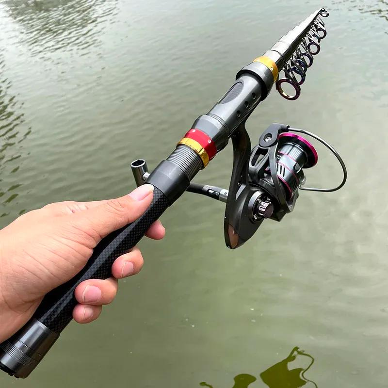 Combo canne télescopique carbone 1.8-3.6m et moulinet spinning kit pêche résistance 3-8kg tout inclus