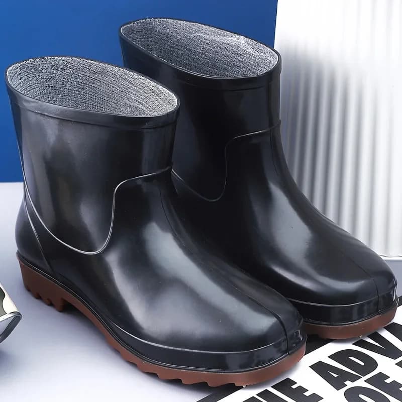 Bottes pluie plastique courtes rondes antidérapantes automne résistantes semelle PVC tendons hommes