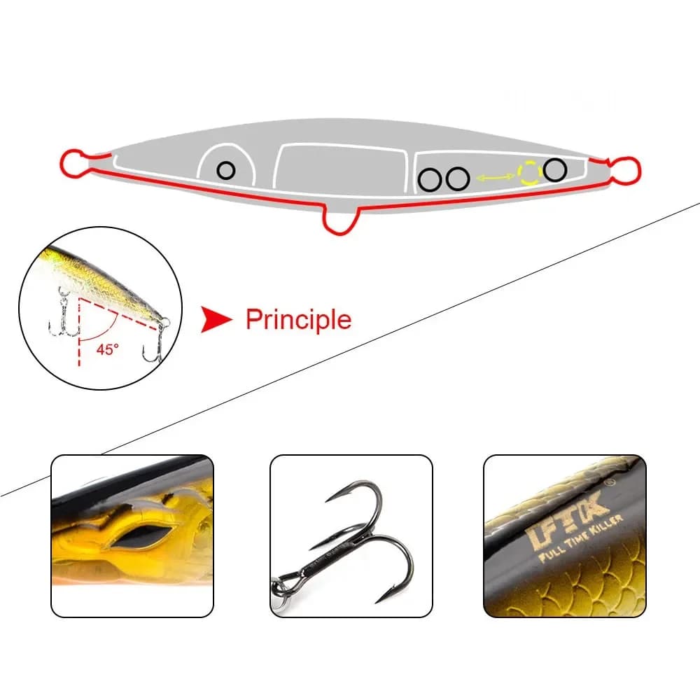 Leurre flottant stickbait Asturies 90-130mm pour bar et bonite, pêche en surface topwater