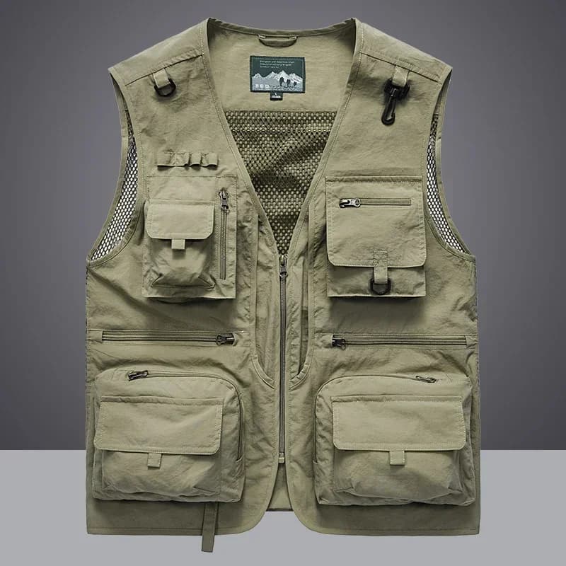 Veste sans manches pêche et randonnée été homme 7XL avec 14 poches cargo et mesh respirant
