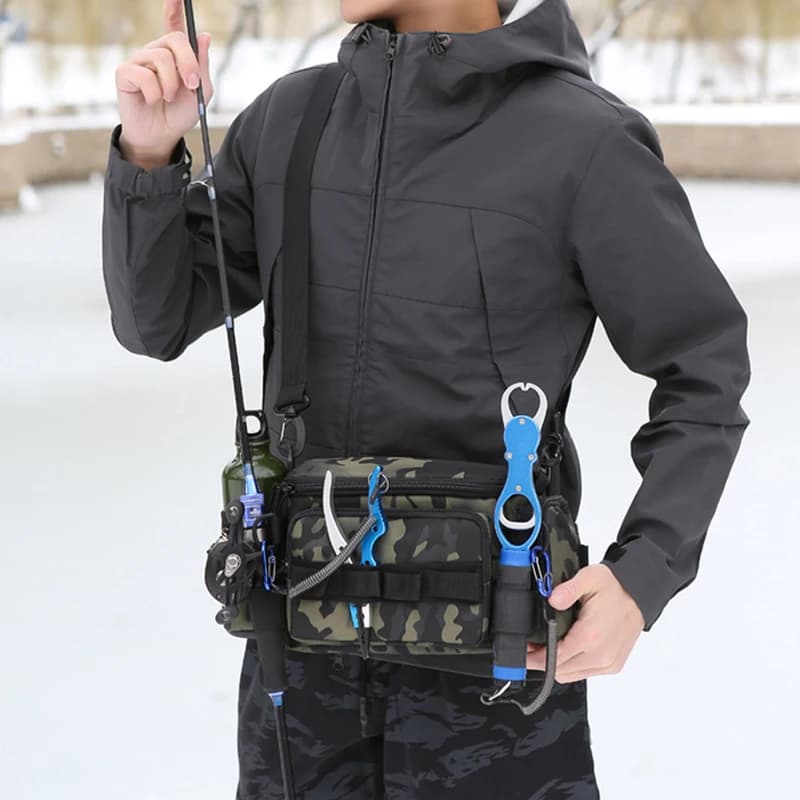 Sac de pêche ceinture banane pour leurres et accessoires, rangement utilitaire pêche et camping