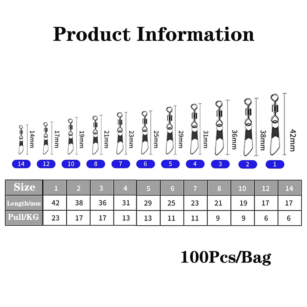 100 pièces connecteur hameçon type A avec roulement rotatif pour appâts rapides accessoires pêche