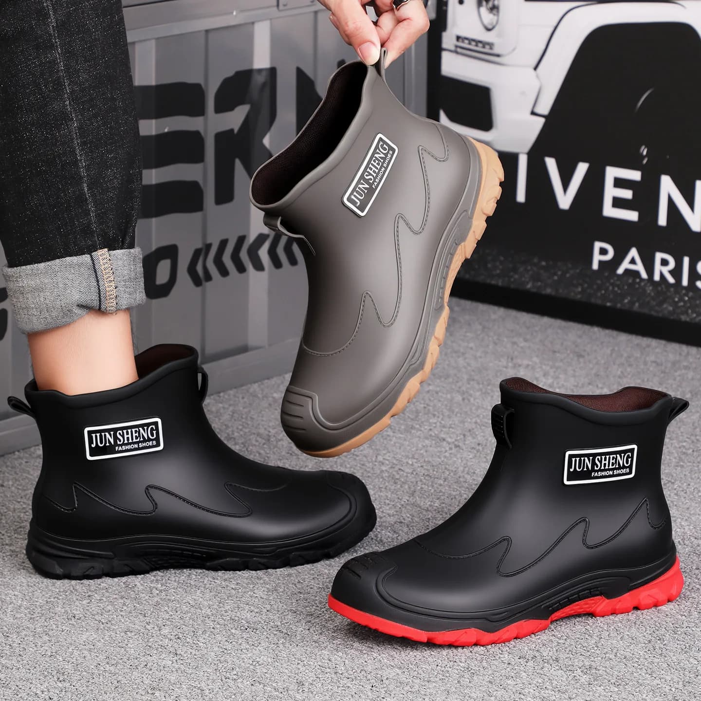 Men's Short Tube Rain Boots Anti-slip Fishing Outdoor Riding PVC Material Comfor