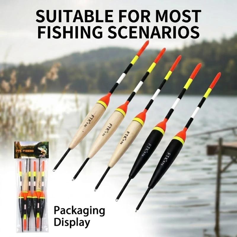 5 flotteurs de pêche haute visibilité néon avec âme bois - Flotteurs anti-torsion 2-5g pour eau douce et mer