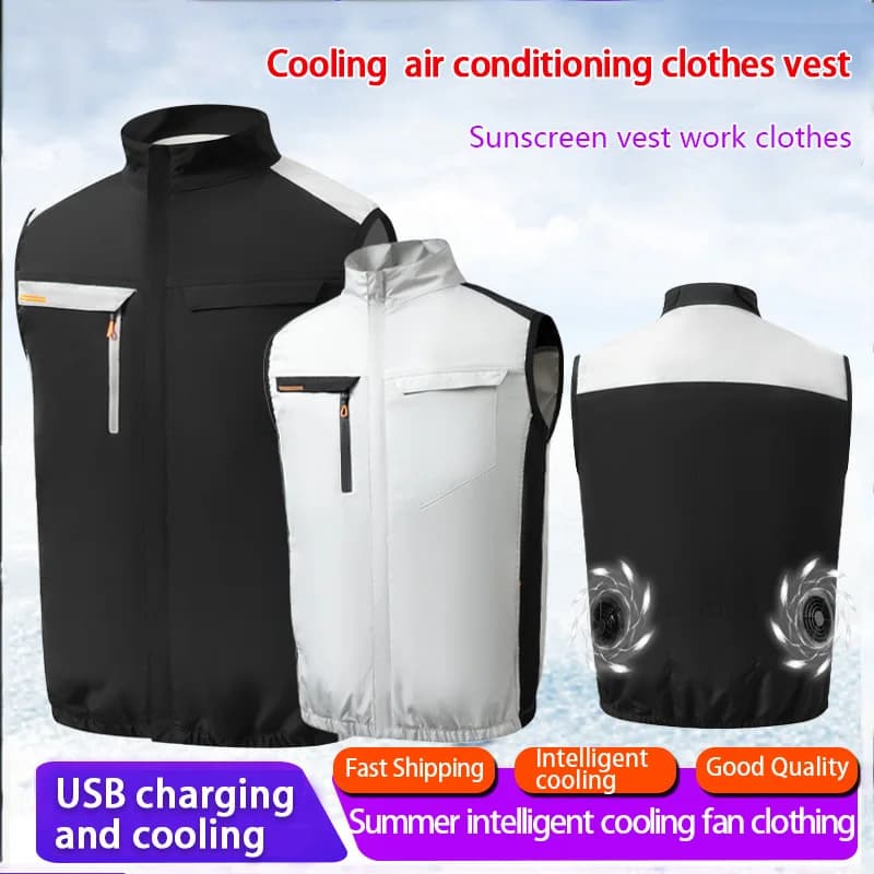 Veste de pêche sans manches rafraîchissante avec ventilateur intégré pour travail en extérieur résistant à la chaleur