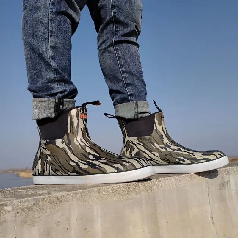 Bottes pêche camouflage femme légères cheville - Chaussures pluie homme vertes PVC baskets imperméables casual