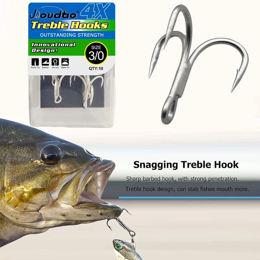 Lot de 10 hameçons triples 4X pour gros poissons : truite, saumon, chinchard, thazard (tailles 8 à 3/0)