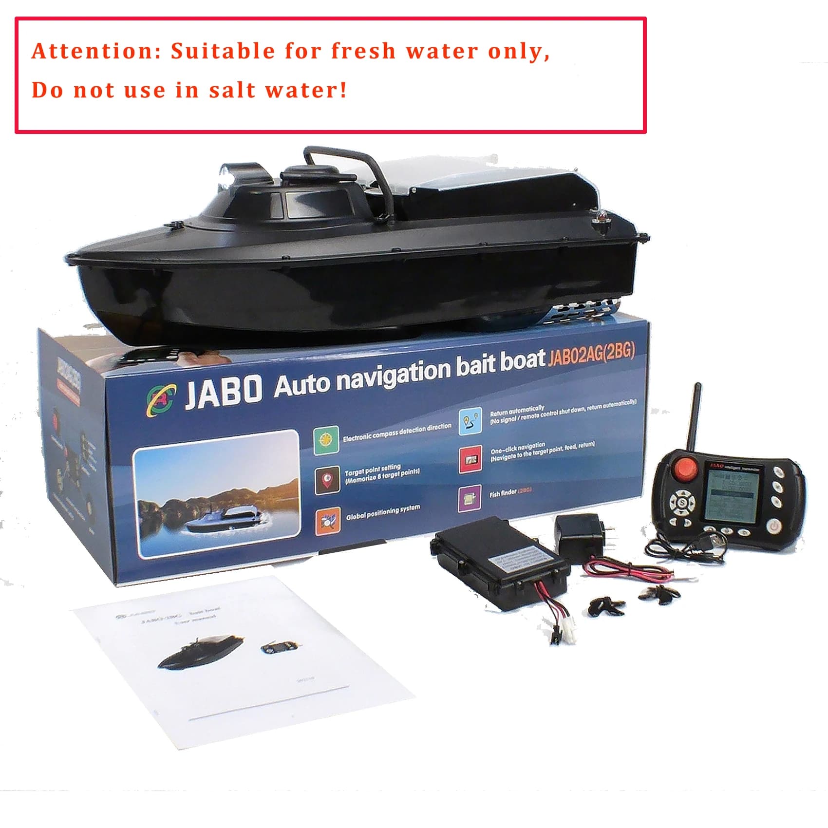 Bateau appât 2 en 1 avec détecteur poissons JABO2BG - Pour pêche carpe électrique 7.4V autonome