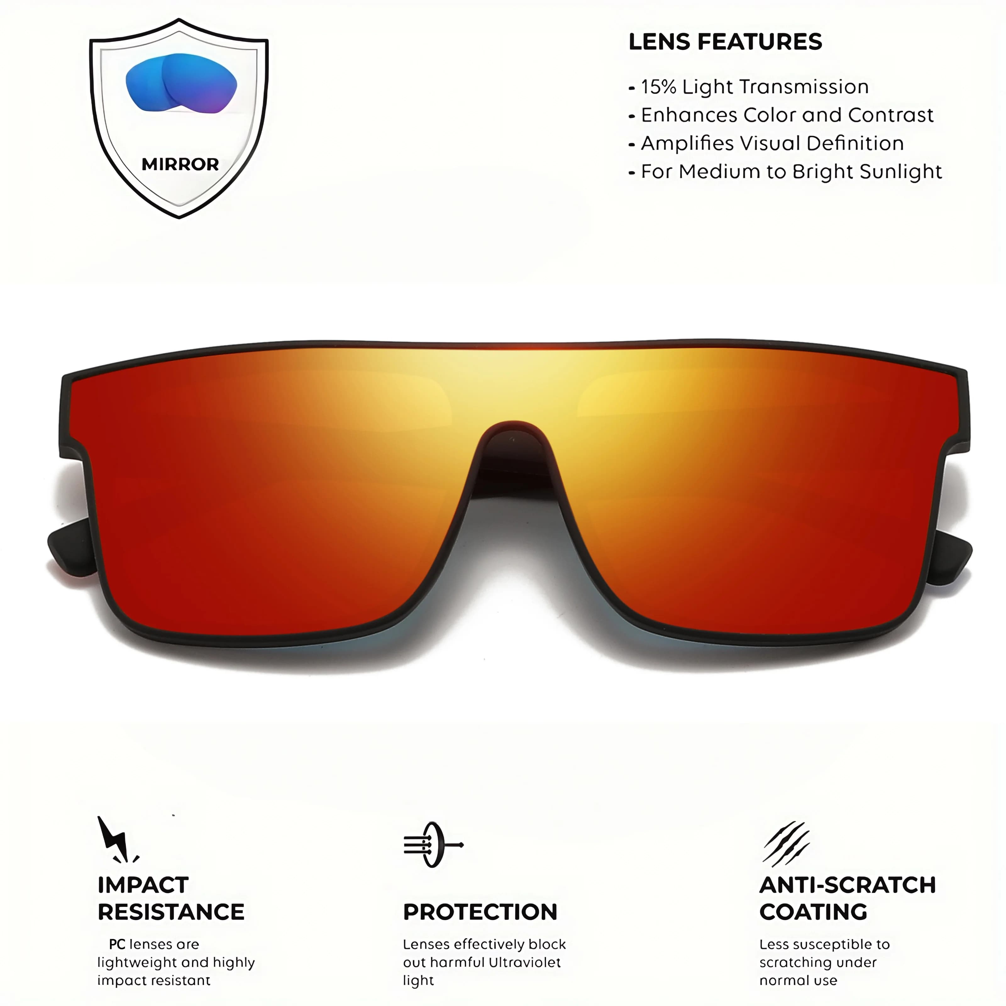 Lunettes de sport colorées 3 pièces UV400 - Verre unique, branches design pour vélo, randonnée, plage