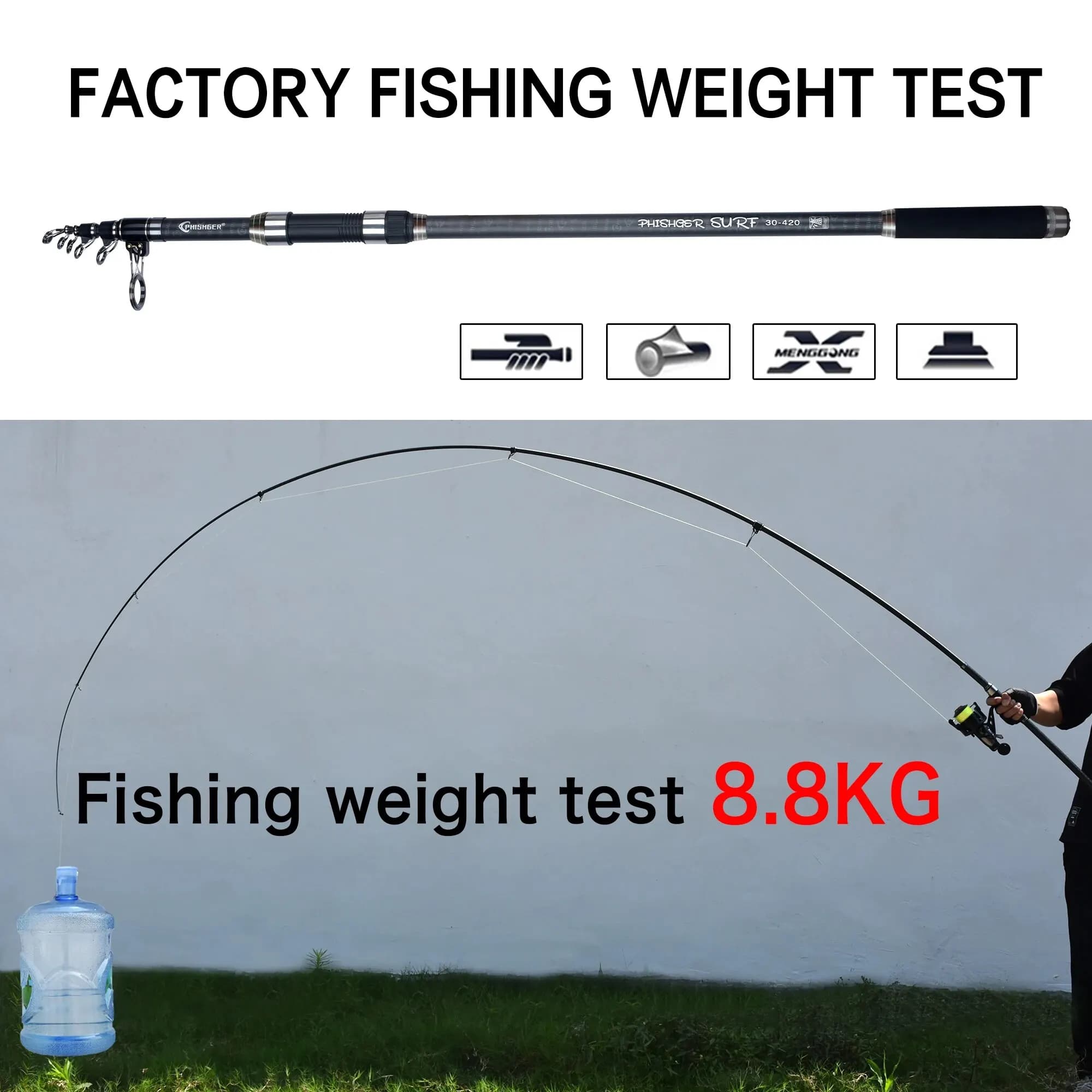 Canne télescopique surfcasting PHISHGER 30T carbone 3.6m à 4.5m puissance 80-150g pour pêche du bord de mer