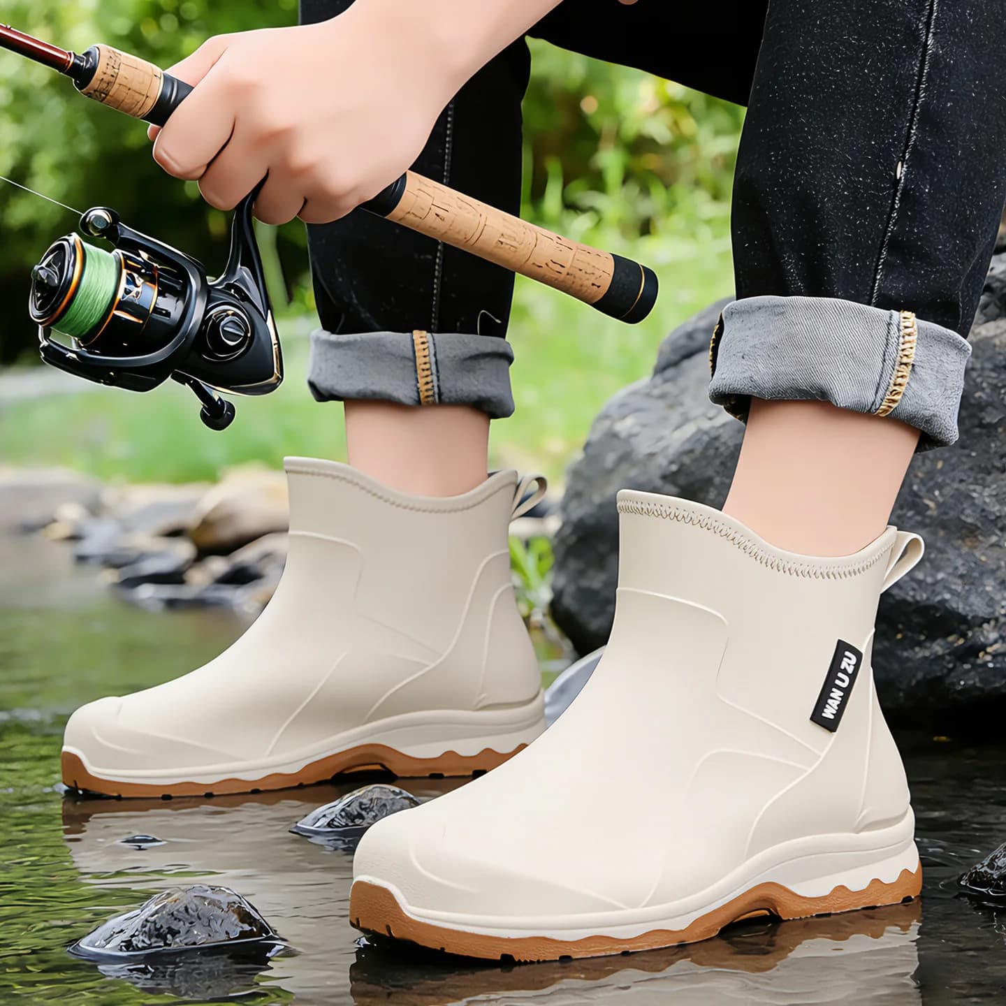 Bottes de pluie homme confortables imperméables antidérapantes pour pêche travail cuisine lavage auto