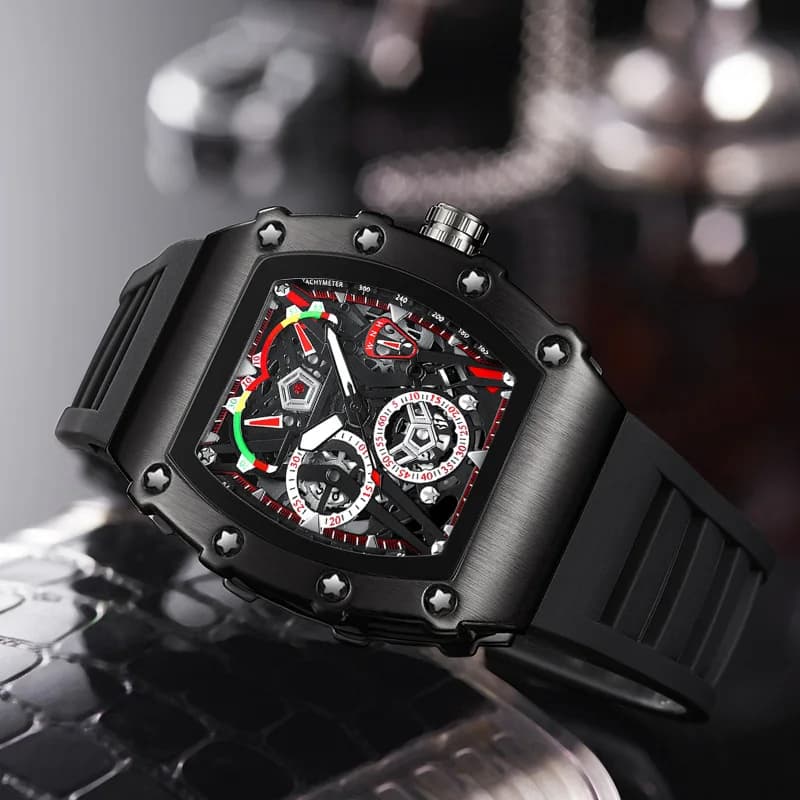 Montre homme UTHAI CQ309 étanche avec éclairage nocturne - Cadran vin et calendrier, bracelet silicone