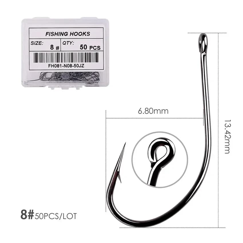 Lot de 100 hameçons circle octopus pêche en mer, acier haute carbone durci et affûté, avec ardillon